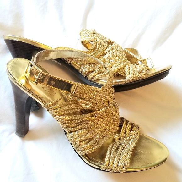 Ralph Lauren gold platform heels - Picture 2 of 5